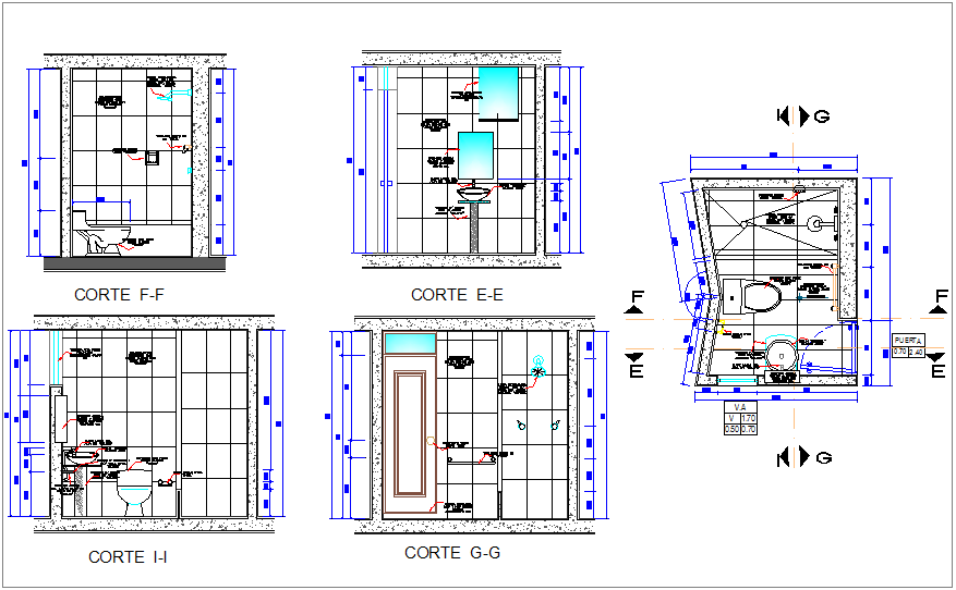 Bathroom sectional view with sanitary detail dwg file - Cadbull