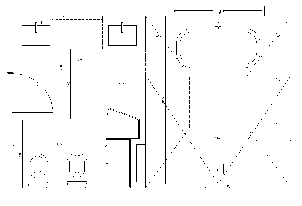 Bathroom structure detail elevation 2d view layout dwg file - Cadbull