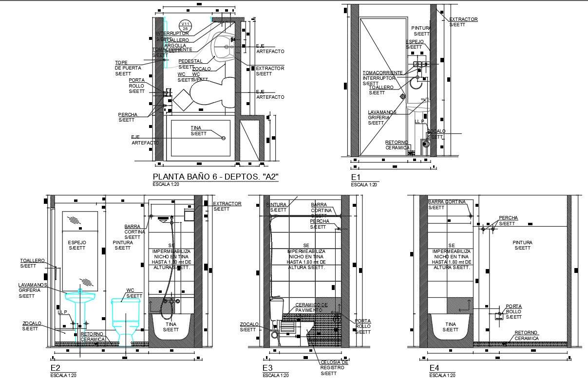 Bathroom elevation details and 2d sanitary models available in this