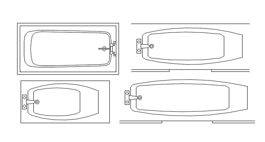 Bathtub Layout Cad Blocks In Autocad Dwg File Cadbull