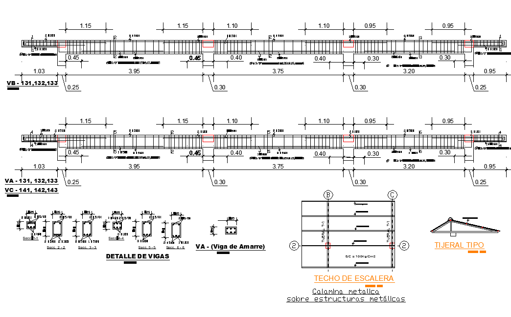 Beam and column section plan autocad file - Cadbull