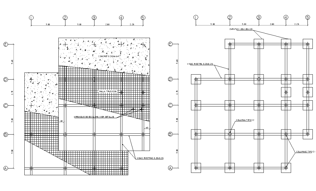 Beam and foundation plan detail layout file - Cadbull