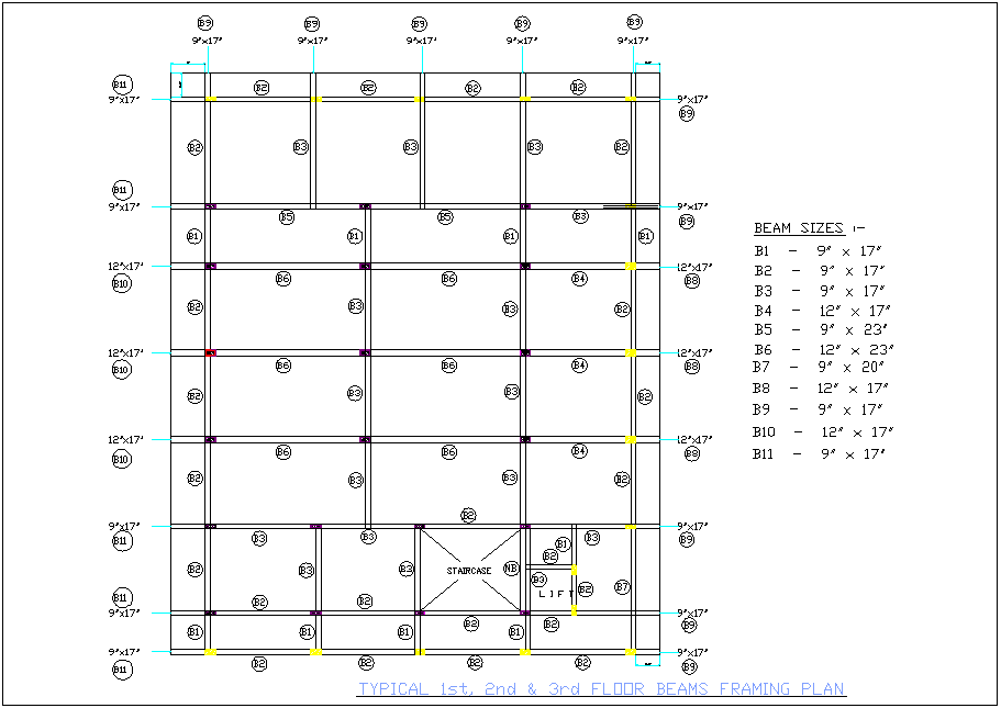 Beam Framing Plan For First To Third Floor With Size Of Structure View