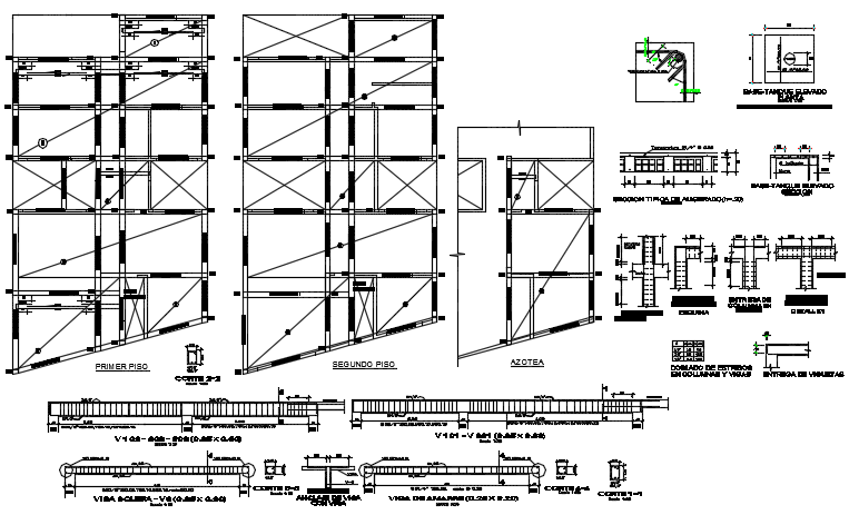 Beam plan and section detail dwg file - Cadbull