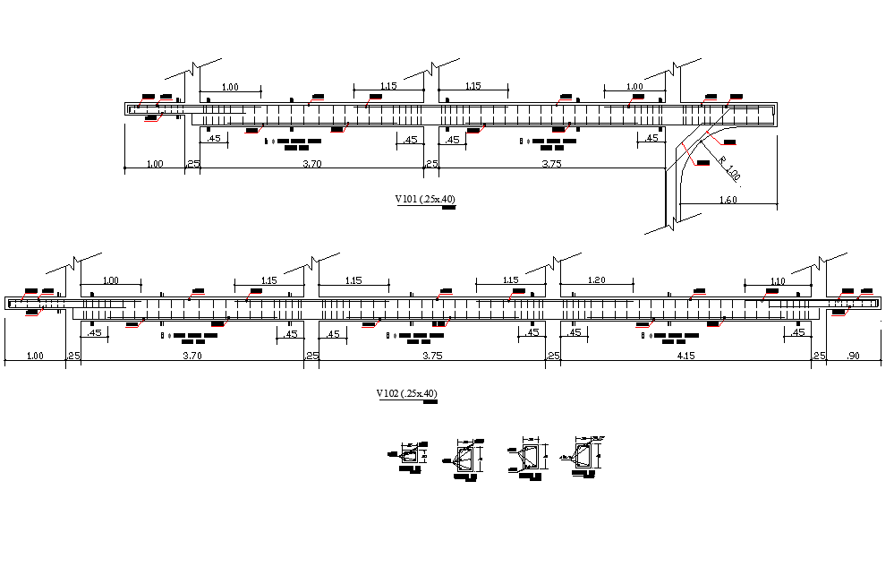 Beam section detail dwg file - Cadbull