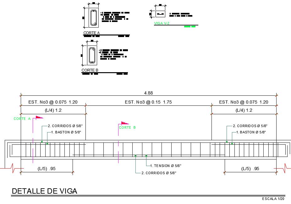 Beam section plan detail dwg file - Cadbull