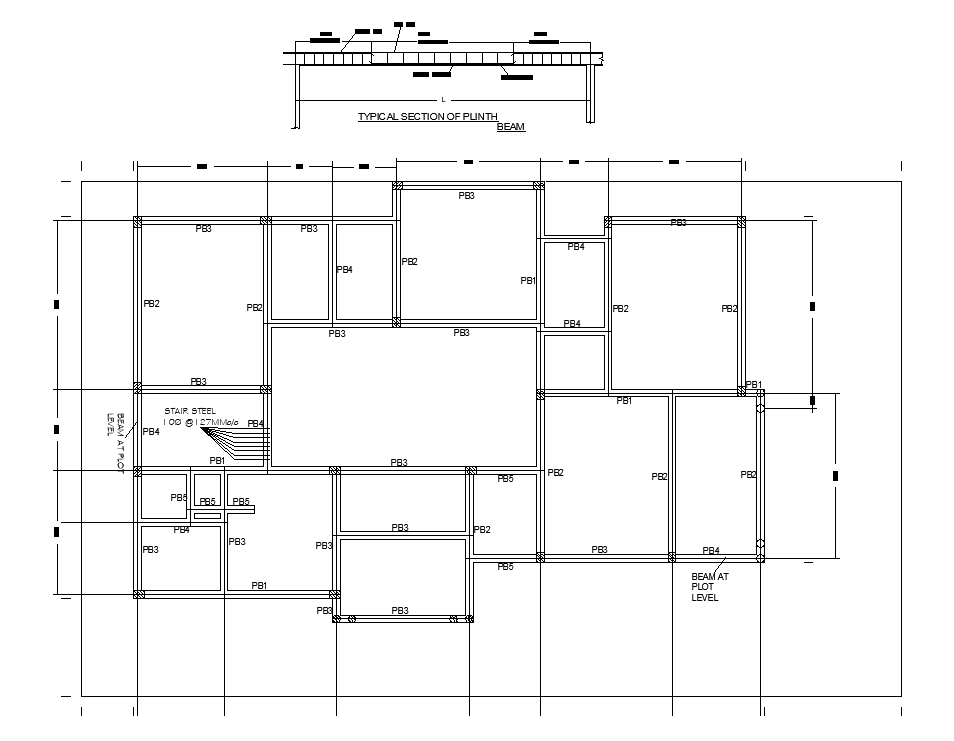 Beam Layout Of 12x8m Ground Floor Villa Plan Is Given In This Autocad Drawing Model Download