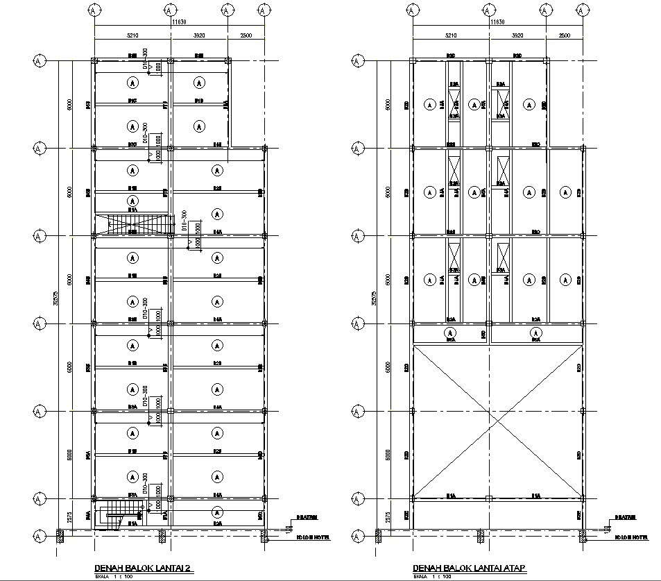 Beam layout plan of 2nd floor and roof floor design in AutoCAD 2D ...