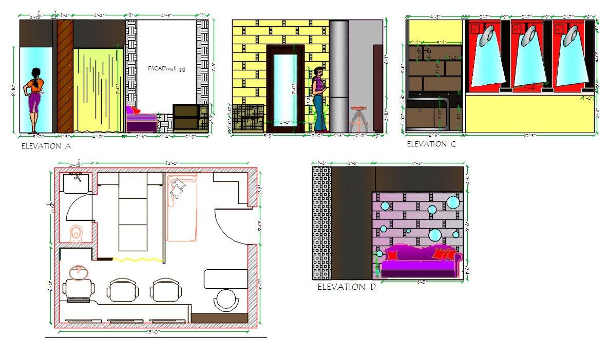 Beauty Salon CAD Drawing with Elevation Design DWG File - Cadbull