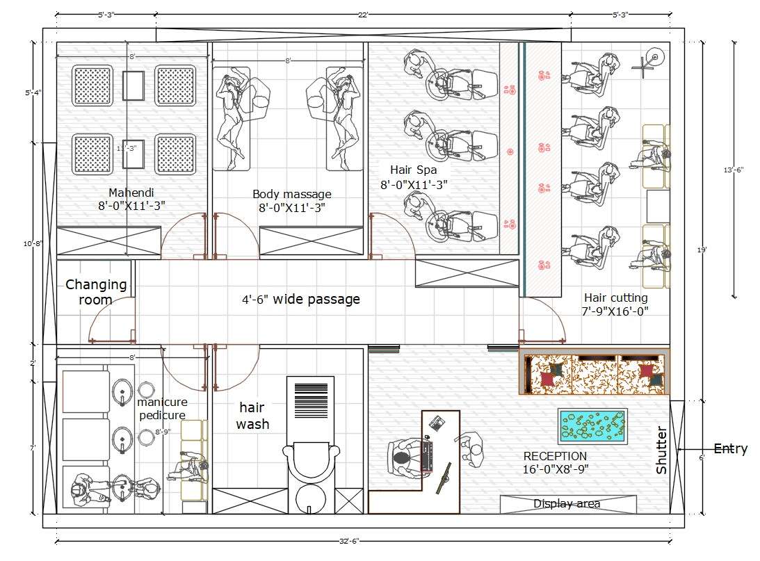 Beauty Salon Plan With Furniture Layout Drawing DWG File