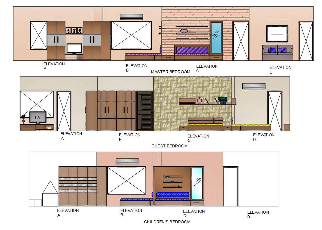 Bedroom Interior Design Elevation View AutoCAD File - Cadbull