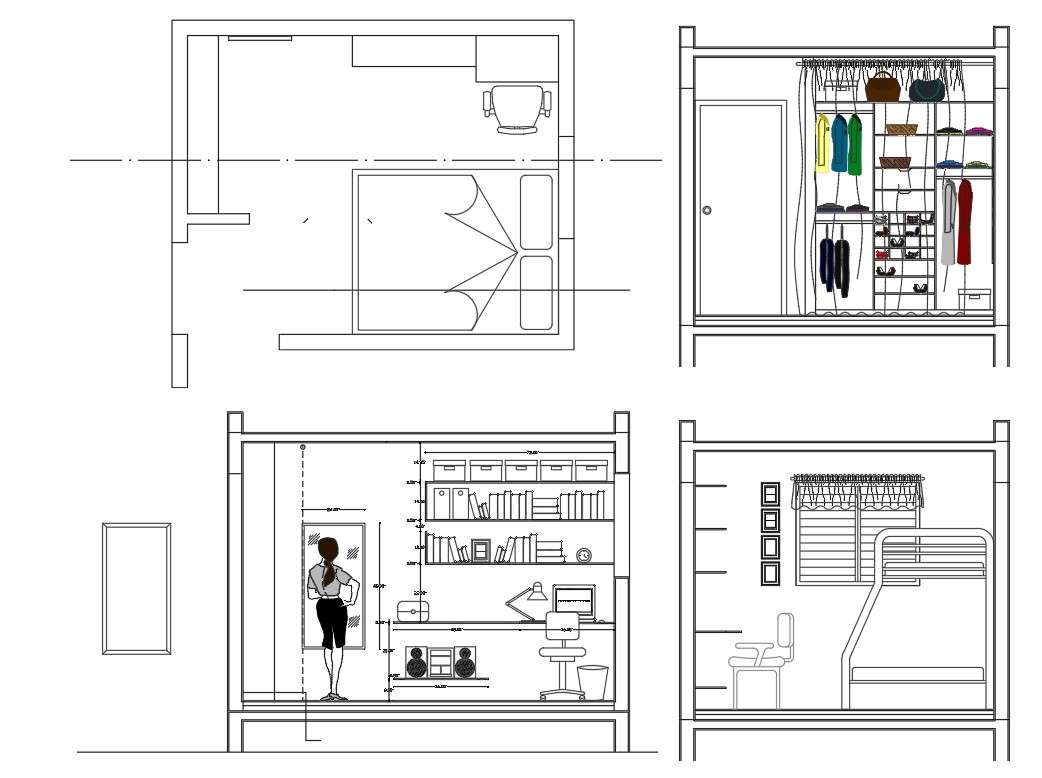 Bedroom Layout plan with Section For DWG File Cadbull