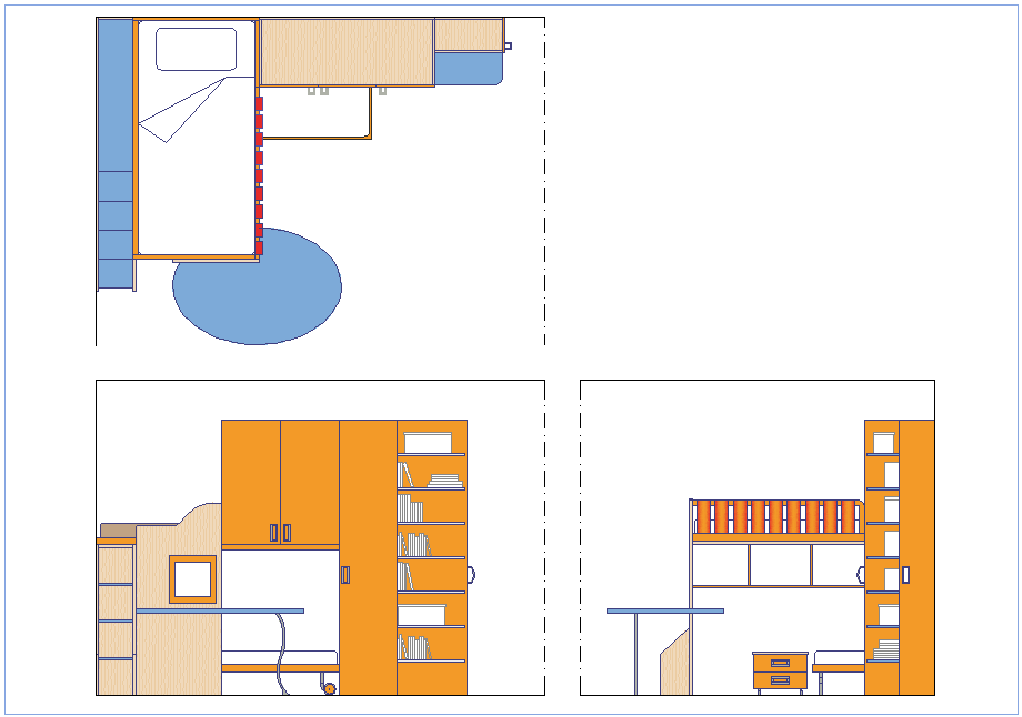 Bedroom plan,elevation and side view dwg file - Cadbull