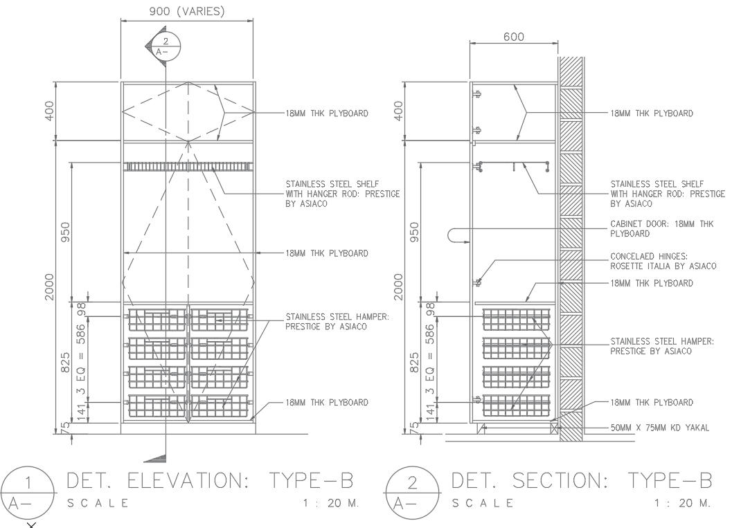 Bedroom Closet Section and Elevation Detail Drawing In AutoCAD File ...