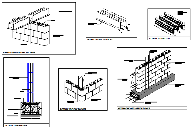 Block of walls detail drawing - Cadbull