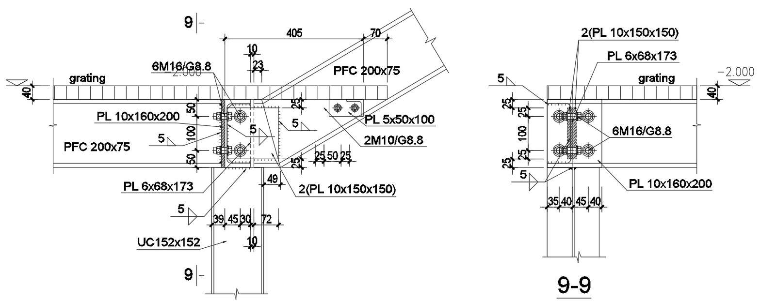 Bolt, steel plate and grating panel detail design in AutoCAD 2D drawing ...