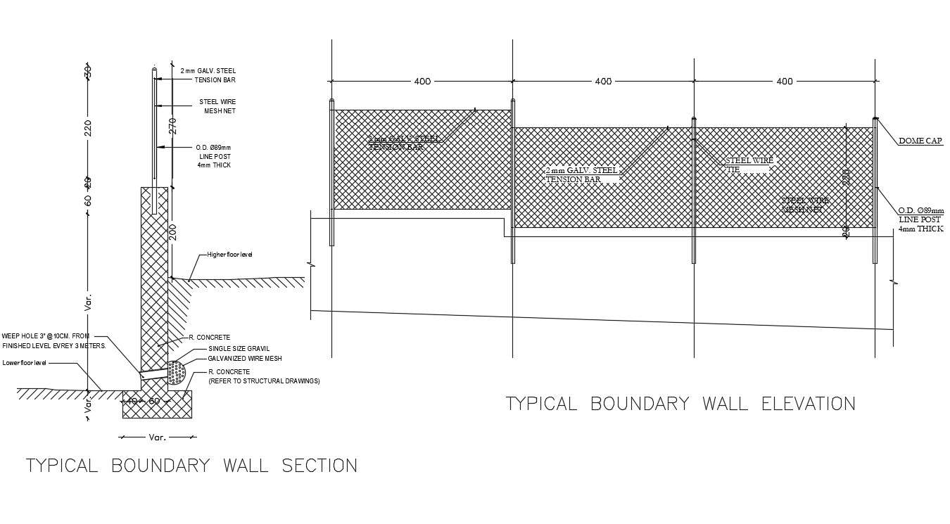 Boundary Wall Design Plan Cadbull
