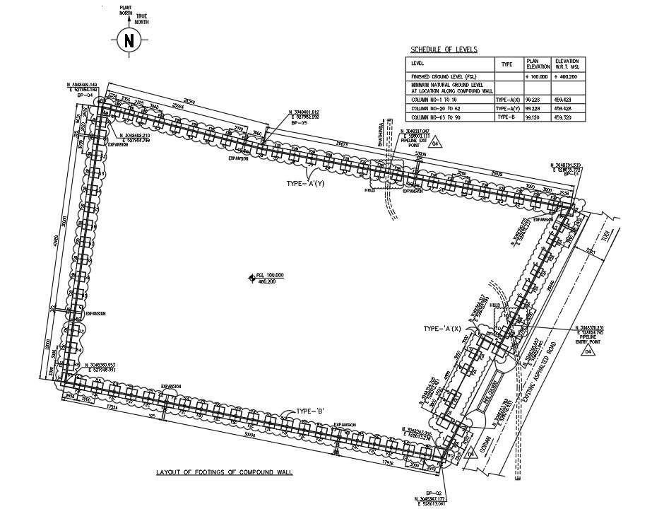 Boundary wall layout and detailing for plot has given in the Autocad 2D