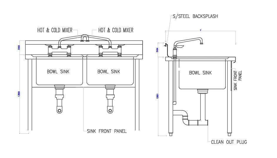 kitchen sink side elevation cad block