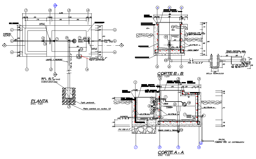 Breaking pressure chamber plan and section autocad file - Cadbull