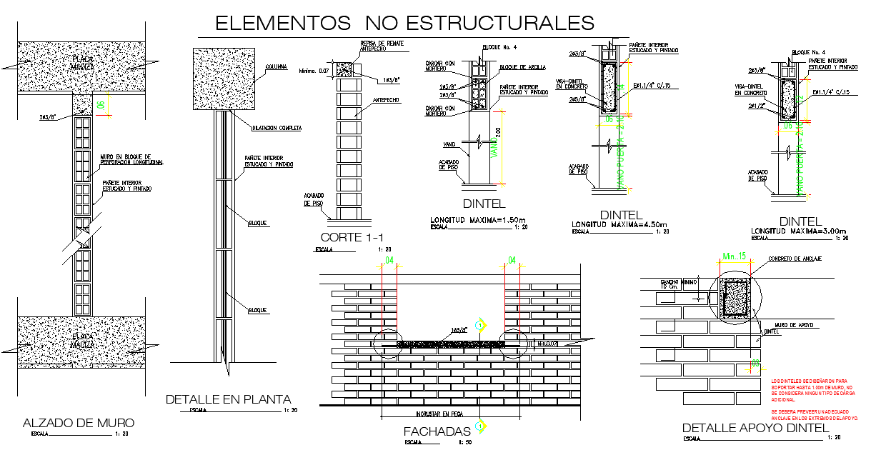 Brick Wall Elevation And Construction Cad Drawing Details Dwg File ...