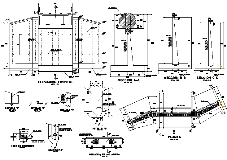 Bridge location of support elevation and section plan detail dwg file ...