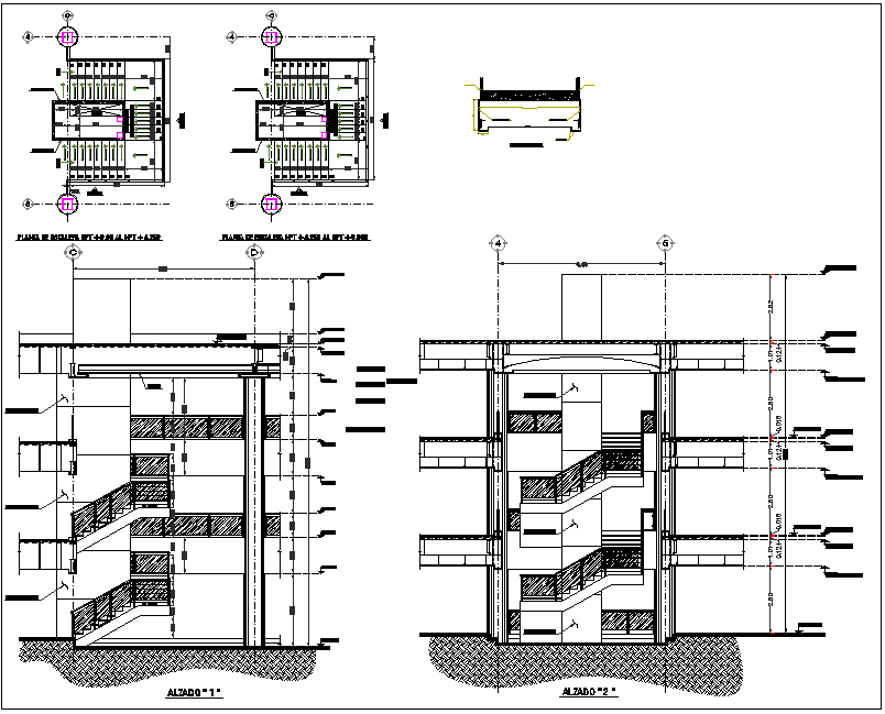 Building section view detail and stair plan view detail dwg file - Cadbull