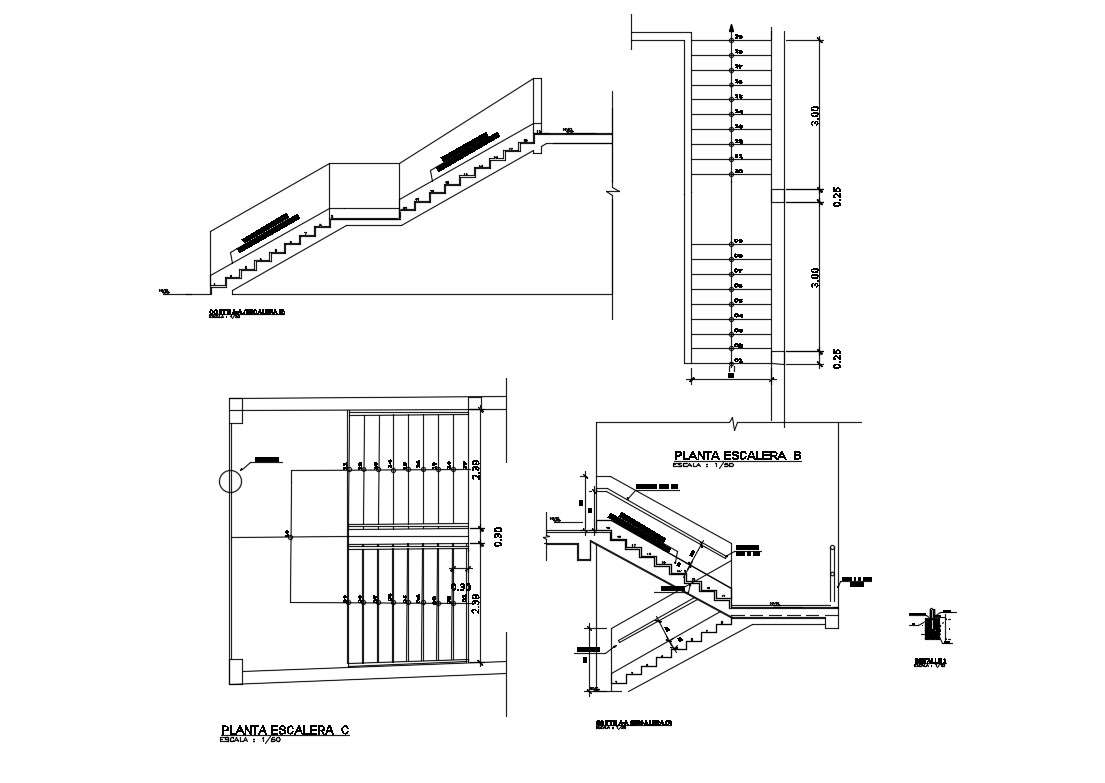 Building staircases section and constructive structure details dwg file ...