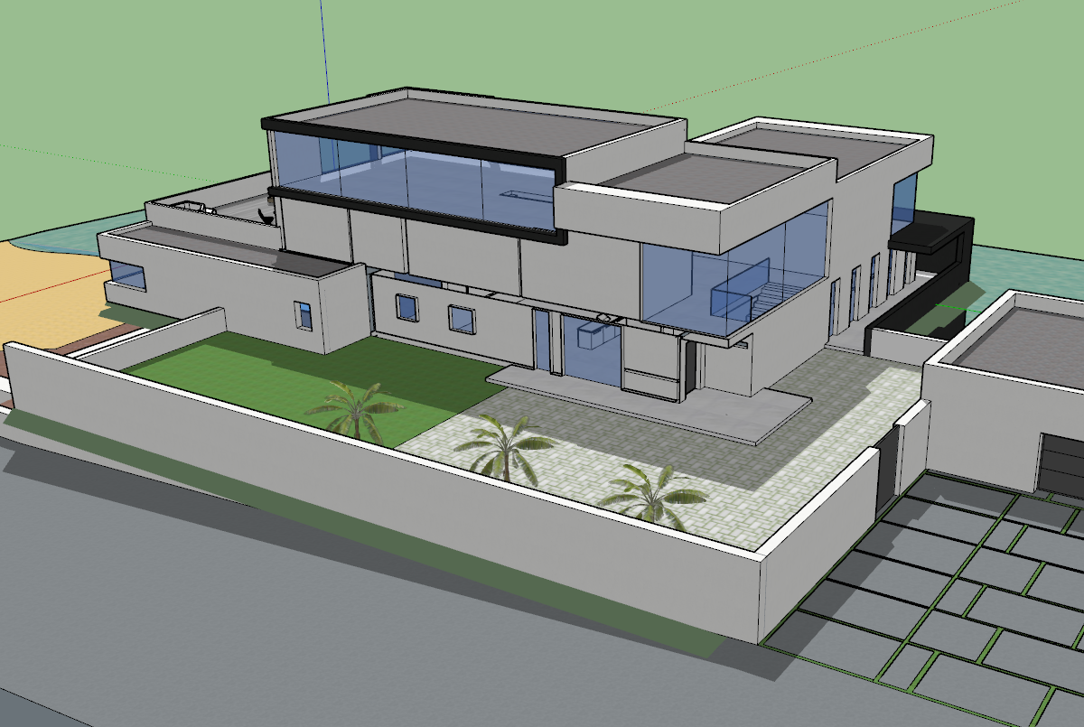 Bungalow 3d view skp file - Cadbull