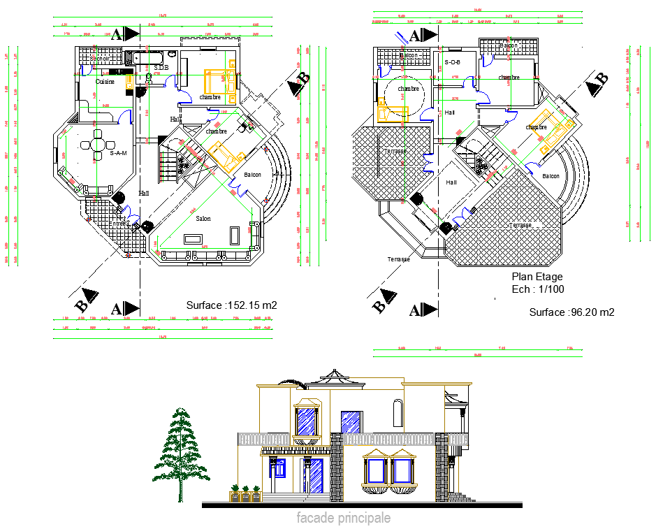 Modern Bungalow Layout Plan And Elevation Design Cadbull Images