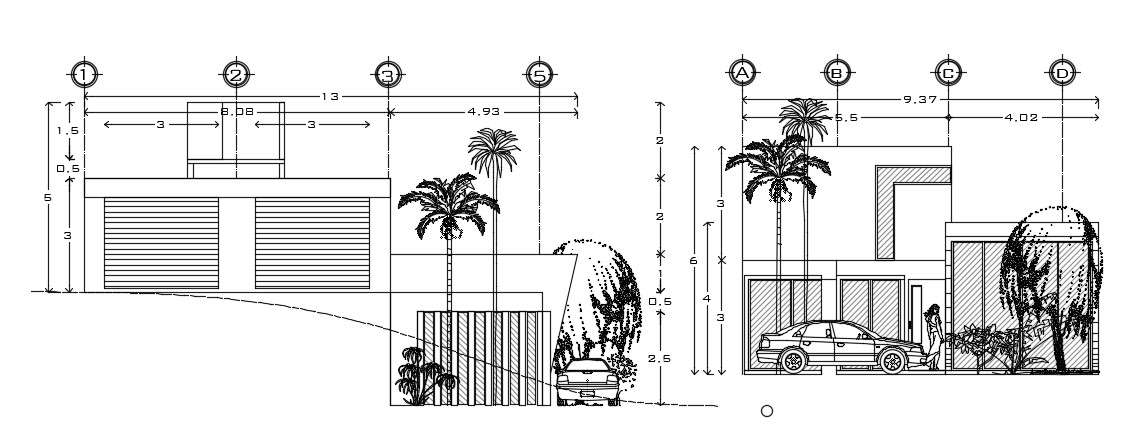 Four Side Modern Elevation Of Bungalow With Basic Ren 