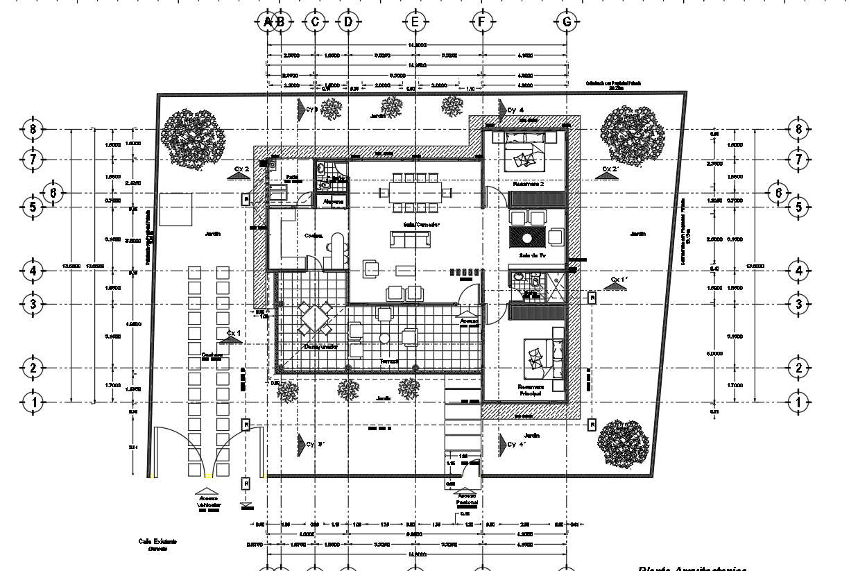 Bungalow architectural plan - Cadbull