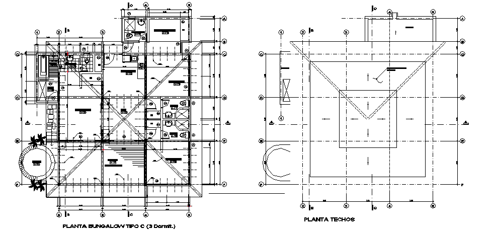 Bungalow architectural plan - Cadbull