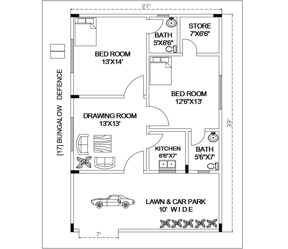 Bungalow Architecture Plan In Dwg File Cadbull