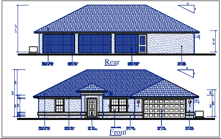 Bungalow plan Front elevation and rear elevation view of