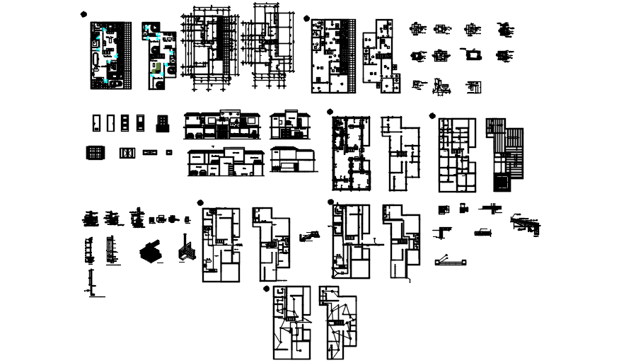 Bungalow plan with different elevation and section in AutoCAD - Cadbull