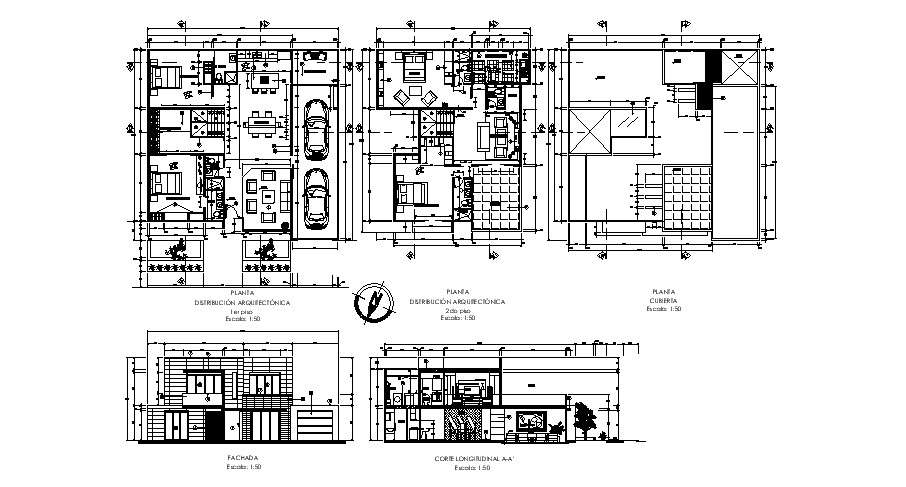 Bungalow drawing plan - Cadbull