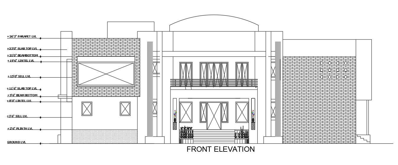 Bungalow Font Elevation Design AutoCAD Drawing Free Download DWG File ...