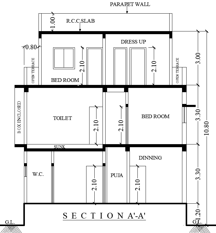 Bungalow Section Layout Details AutoCAD DWG File - Cadbull