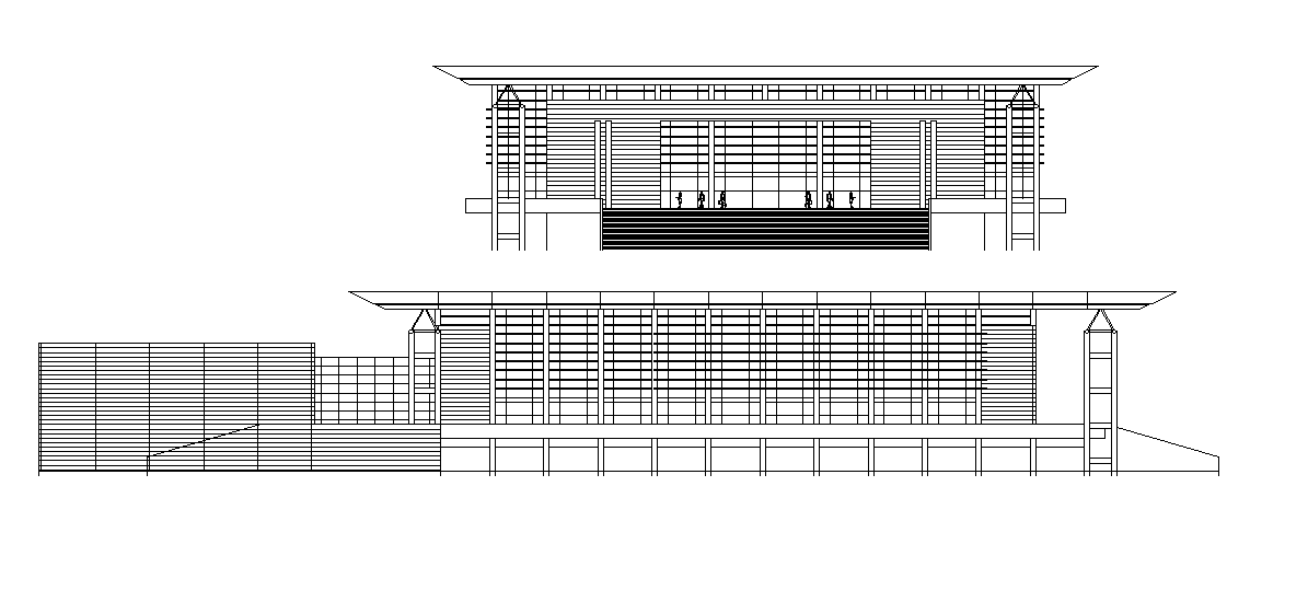 Bungalow exterior elevation detail is presented in this cad drawing ...