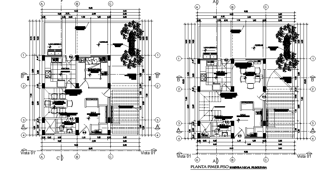 Bungalow floor plan detail specified in this AutoCAD drawing file ...