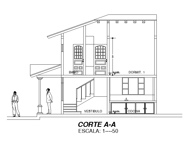 Bungalow front section detail drawing defined in this cad drawing file ...