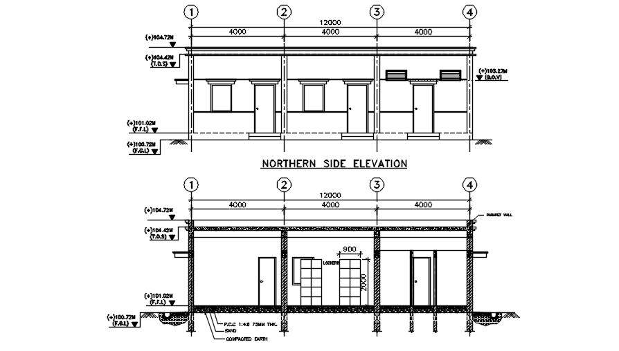 Bunglow side elevation drawing presented in this AutoCAD drawing file ...