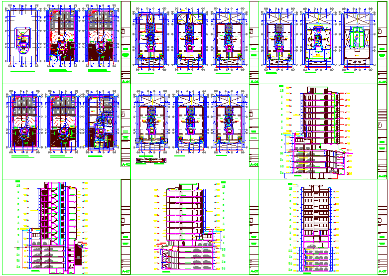 Business building floor plan,elevation and section view with different ...