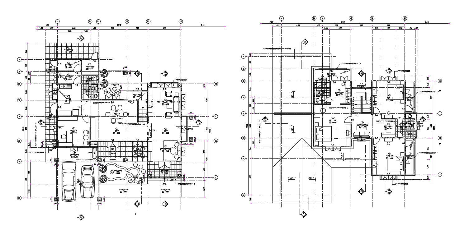 CAD Drawing Of Huge Bungalow Planning With Furniture Layout AutoCAD ...