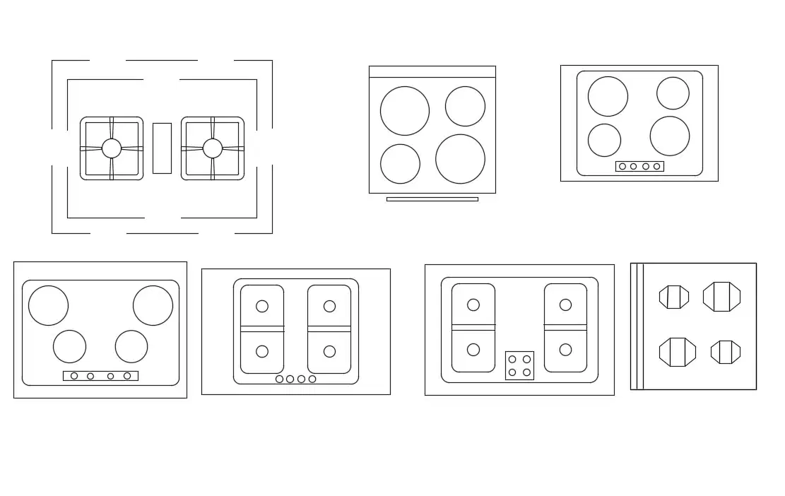 Cad 2d Drawing File Of The Various Types Of Electric Gas Stove Block