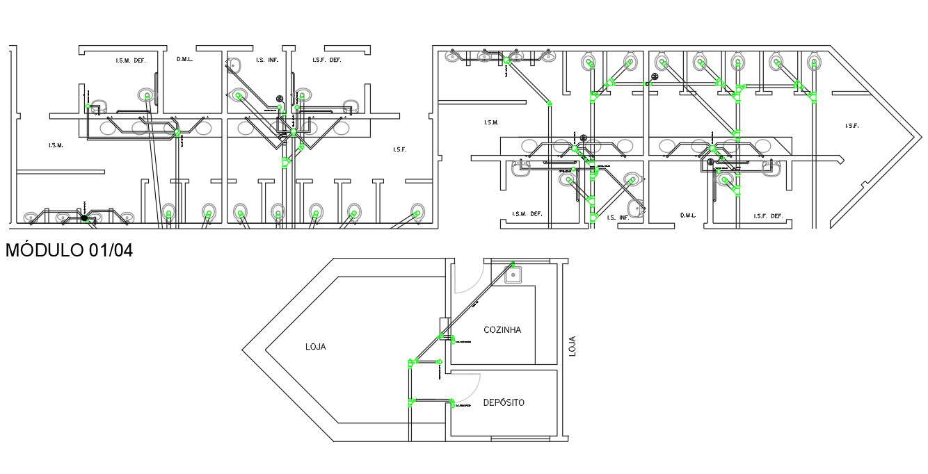 CAD DWG Detailed Drawing of the Toilet pipe connection and section ...