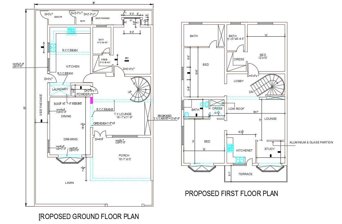 Cad Dwg Drawing File Of 38x63 2bhk G1 House Plandownload The Autocad Drawing File Cadbull 8235