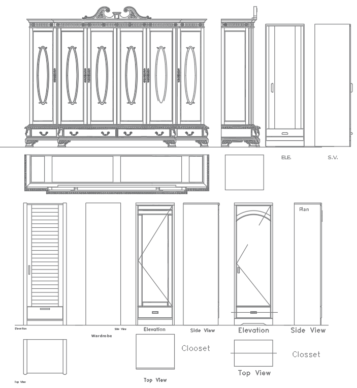 CAD Drawing Details Of Wardrobe Furniture With Elevation In DWG File ...