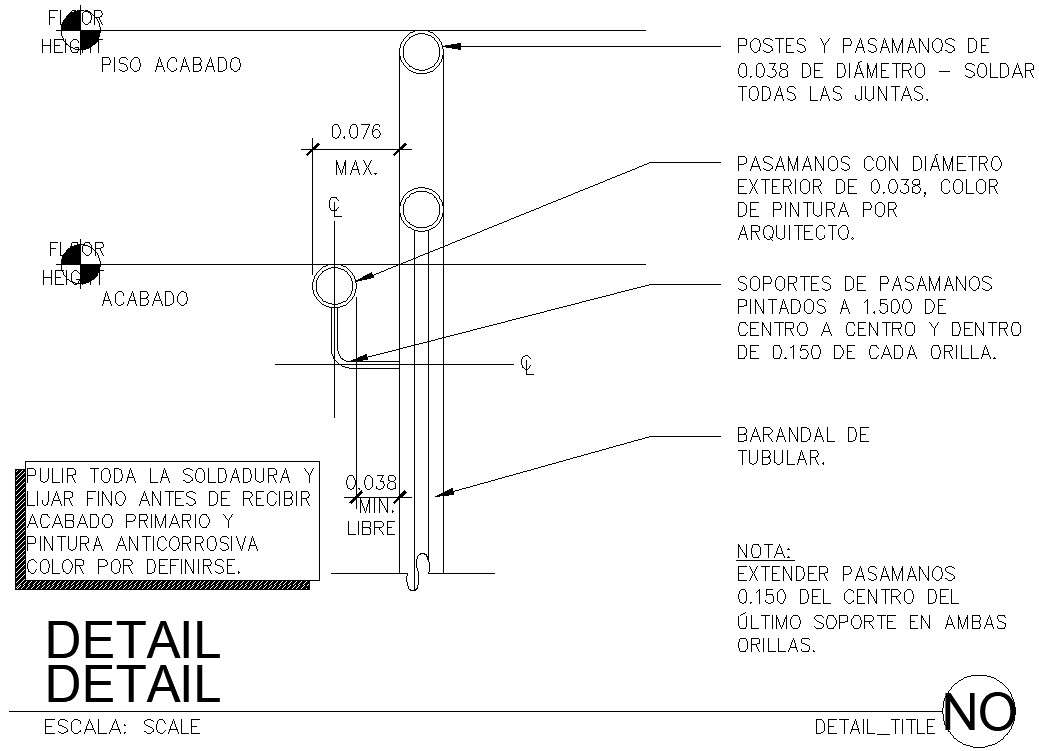 CAD Drawing file of the handrail section and elevation plan. Download ...